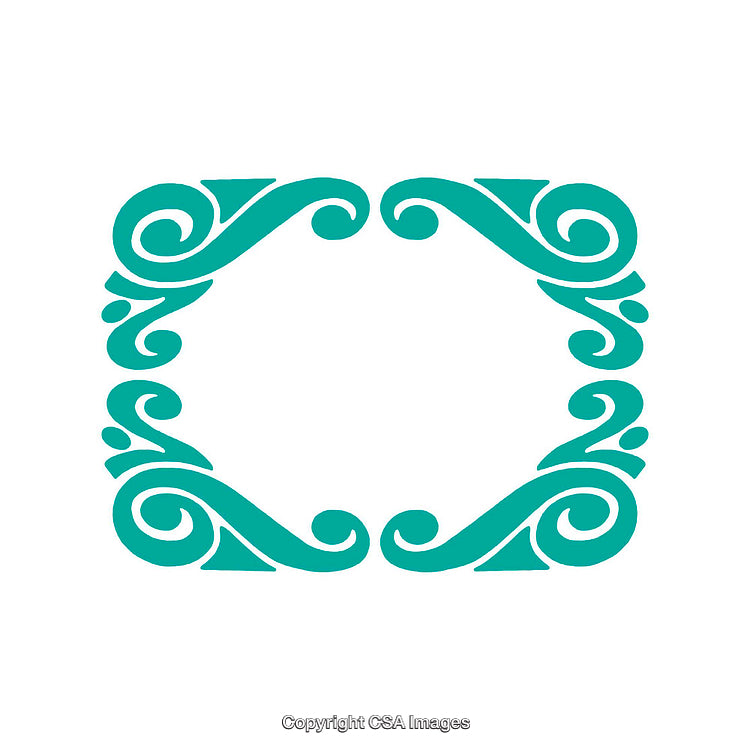 Ornamental Decorative Design with Turquoise Swirls Forming a Rectangular Frame