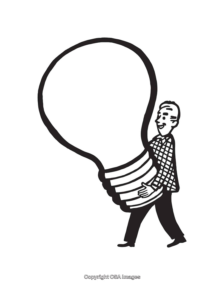 Illustration of a Man Carrying a Giant Lightbulb for Creative Concept