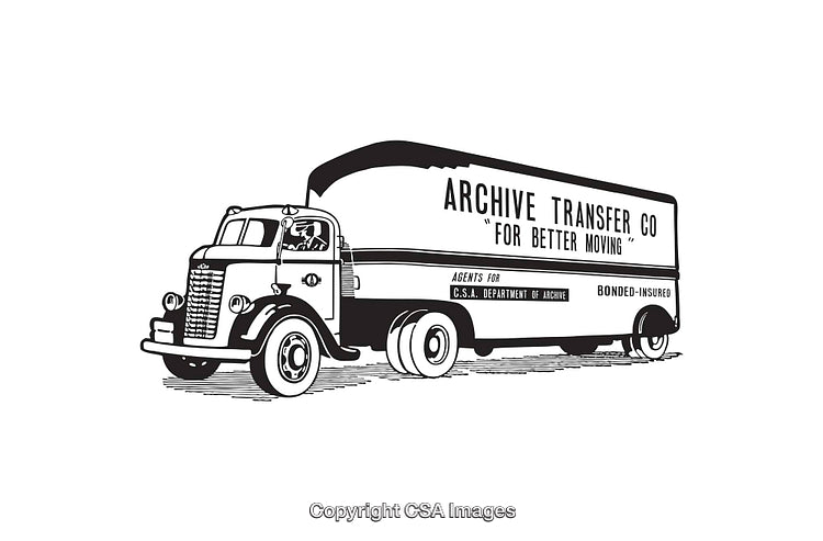 Retro Line Art of a Moving Truck with Archive Transfer Theme