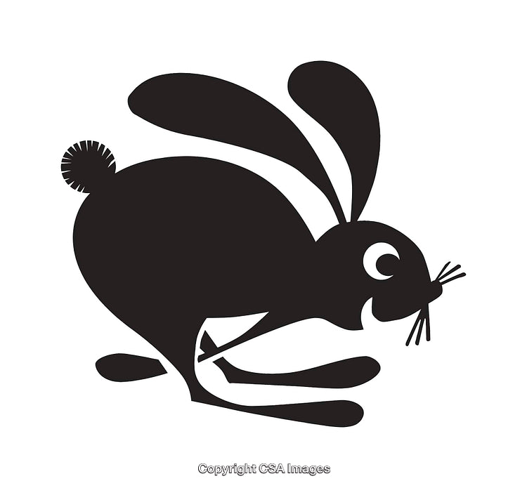 Black Silhouette Illustration of a Rabbit in Motion, Side View