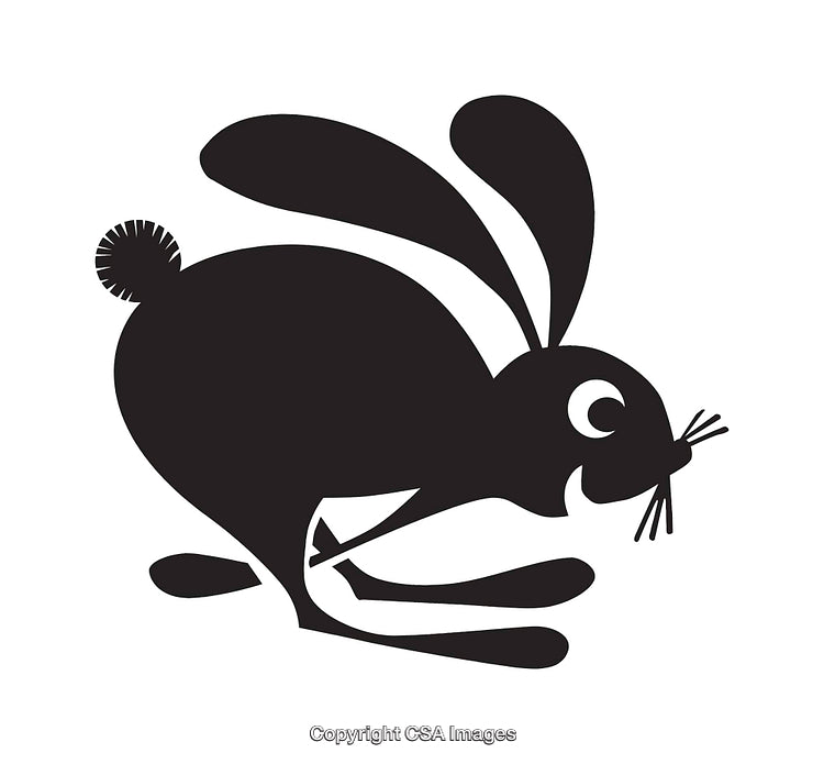 Black Silhouette Illustration of a Rabbit in Motion, Side View
