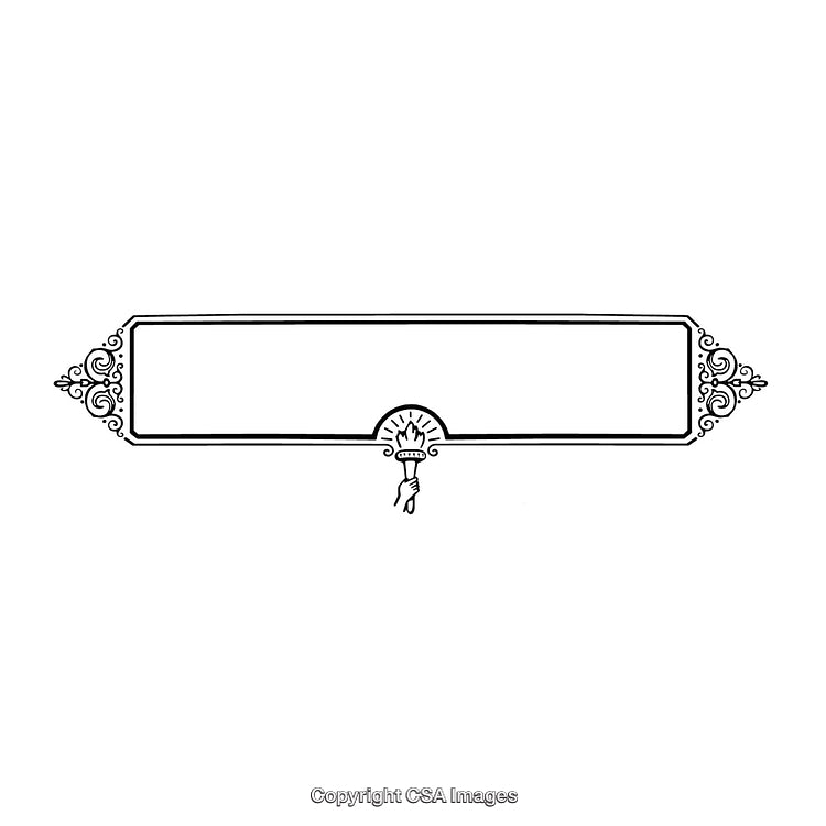 Elegant Black and White Ornamental Illustration Frame with Central Torch Design