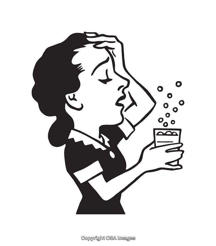 Black and White Illustration of Woman Holding a Fizzy Drink