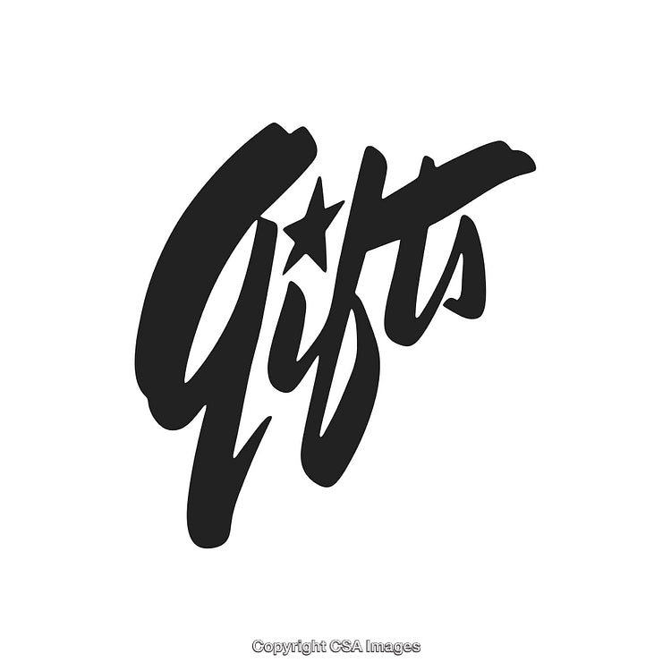 Stylish Calligraphy Text of Gifts in Black with Creative Star Accent Design