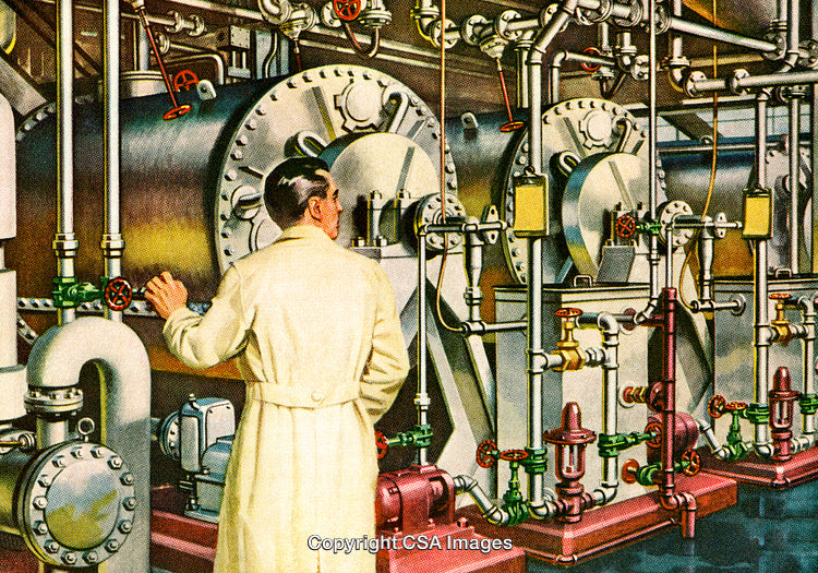 Engineer Supervising Industrial Machinery and Pipes in a Mechanical Facility