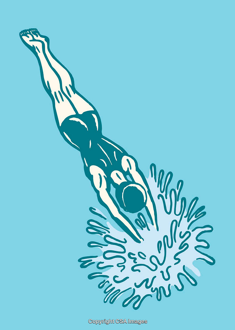 Colorful Illustration of a Swimmer Diving Into Splashes of Water