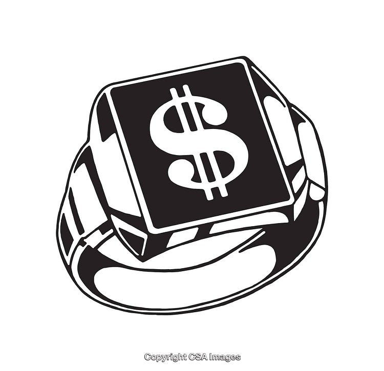 Black and White Line Art Illustration of a Dollar Sign Ring