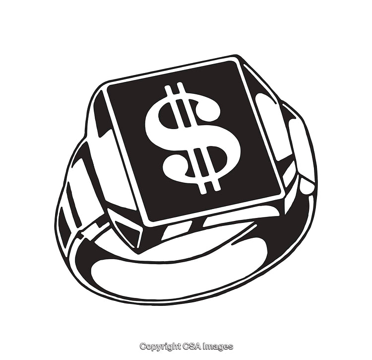 Black and White Line Art Illustration of a Dollar Sign Ring