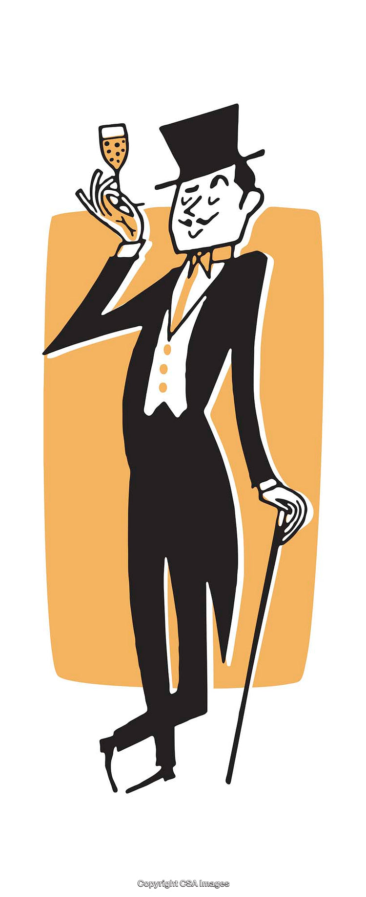 Elegant Cartoon Gentleman With Top Hat Raising Glass in Celebration