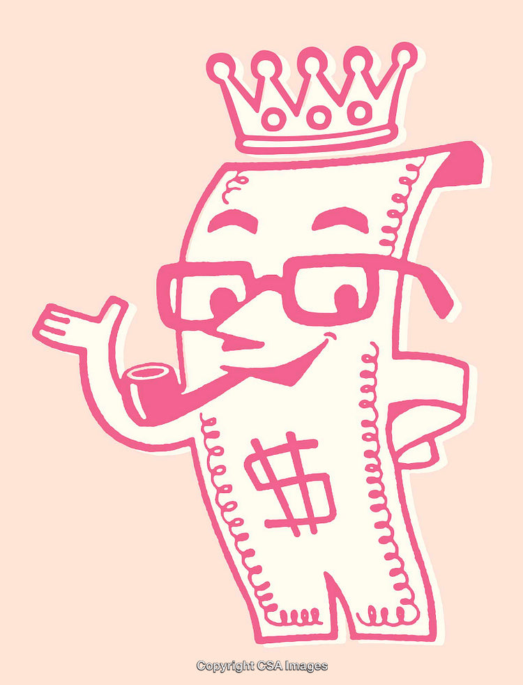 Cartoon Style Pink Money Character with Crown and Pipe