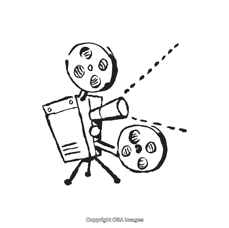 Vintage Film Projector Line Art Illustration in Black and White