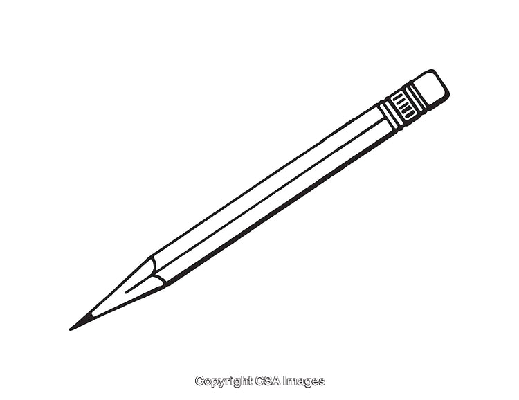 Black and White Line Drawing of a Traditional Wooden Pencil