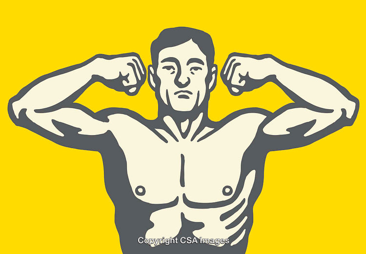 Strong Male Posing Line Art on Yellow Background