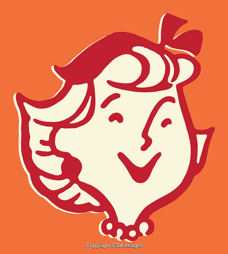 Retro Style Illustration of a Happy Woman with Bow and Pearls