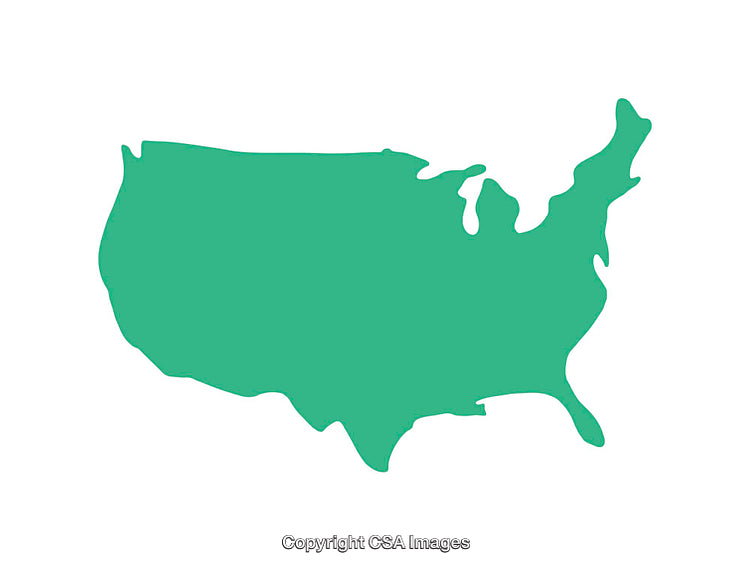 United States Map Outline in Simple Green Color on White Background