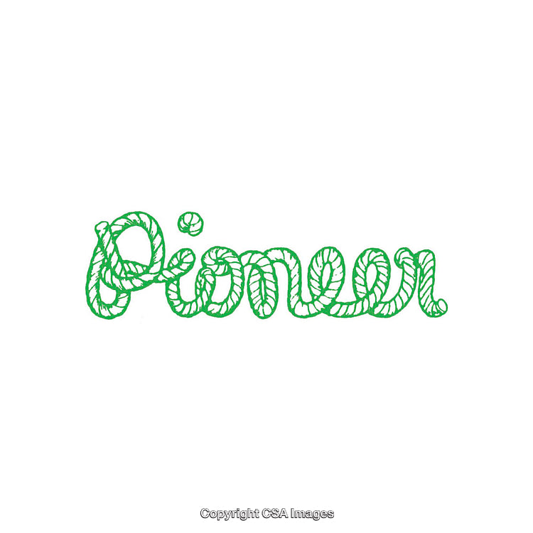 Stylized Green Rope Writing of the Word Pioneer Creative Design