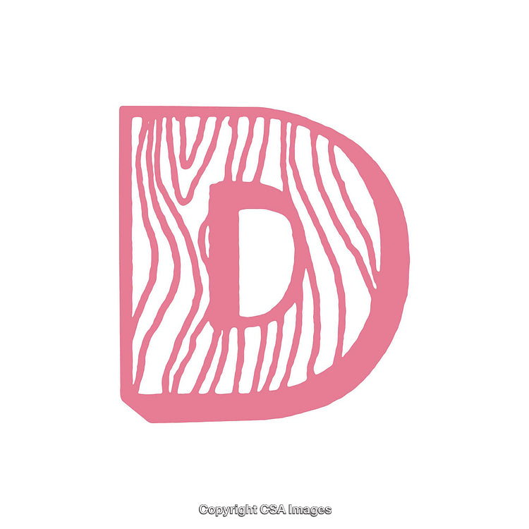 Pink Decorative Letter D with Wood-Like Pattern in Artistic Style