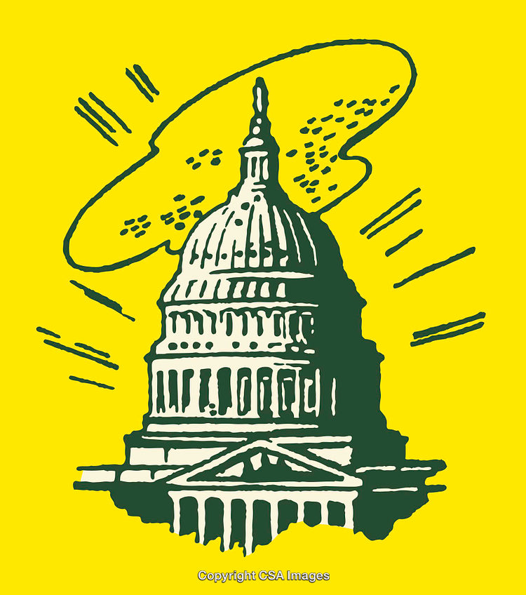 Illustrative Capitol Dome Artwork Highlighting Iconic Architecture on Vibrant Yellow Background