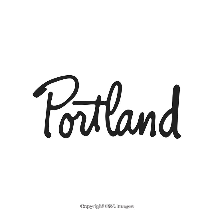 Elegant Black Script Typography of 'Portland' on a White Background