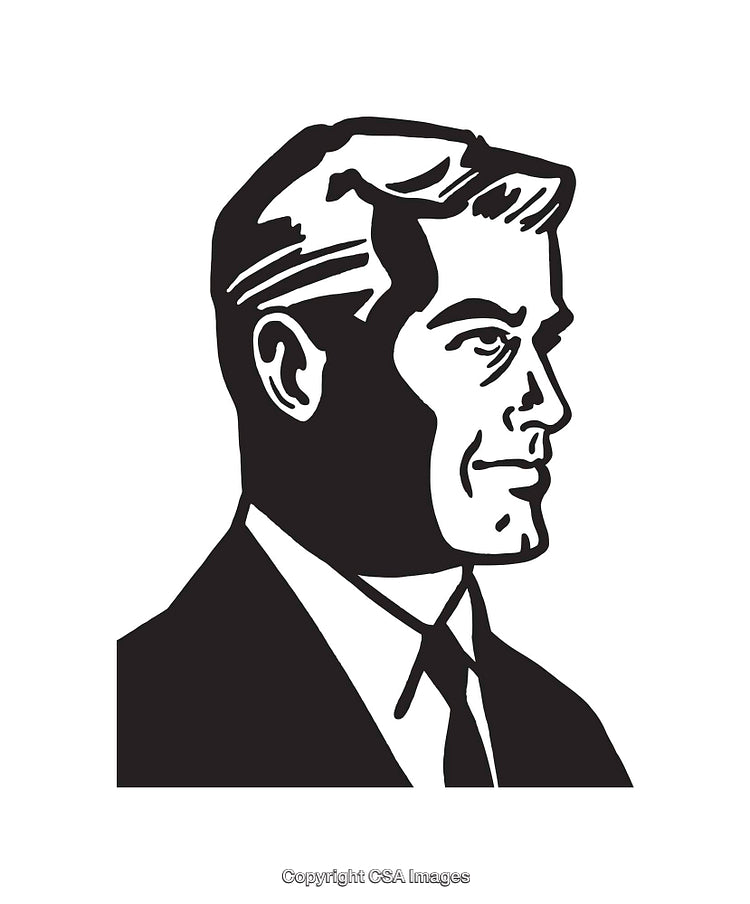 Black and White Illustration of a Professional Man in Profile View