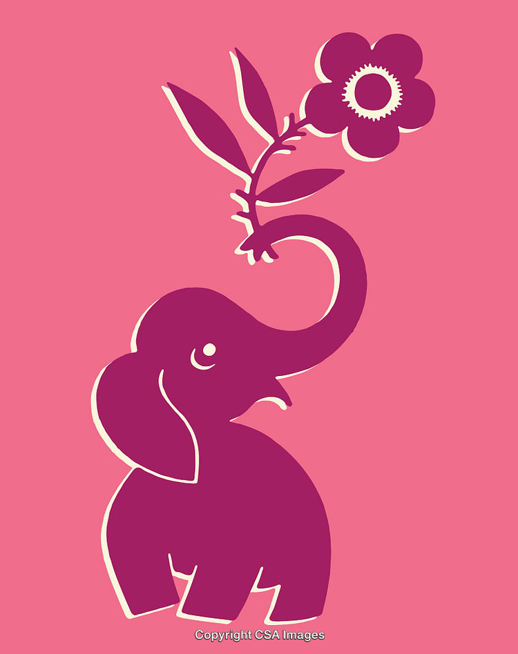 Cute Elephant Holding a Flower in Minimalistic Line Art Style