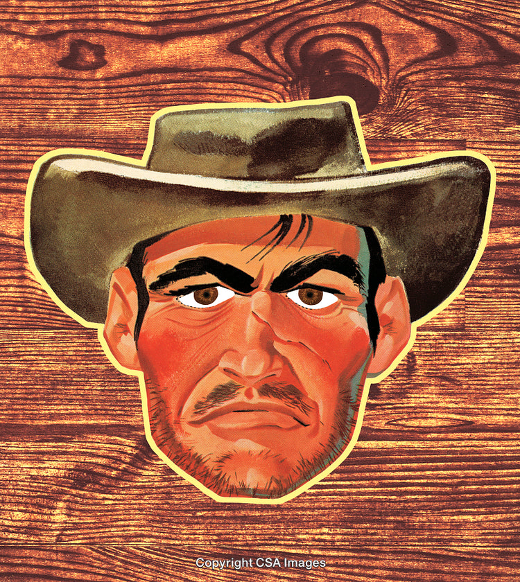 Illustration of a Western Cowboy Against a Wooden Background