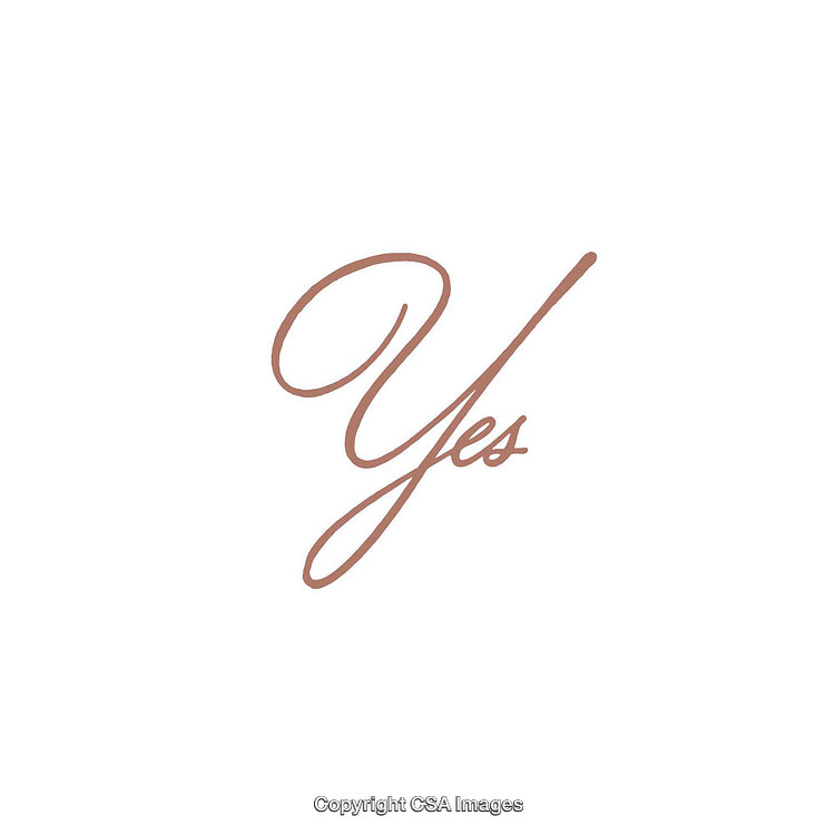Elegant Handwritten Word ‘Yes’ in Classic Script on White Background