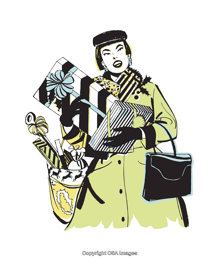 Stylish Woman Carrying Presents in Colorful Illustration Style