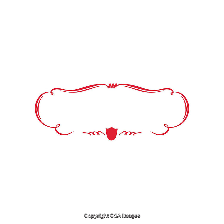 Elegant Red Ornament Illustration with Decorative Scrolls and Shield