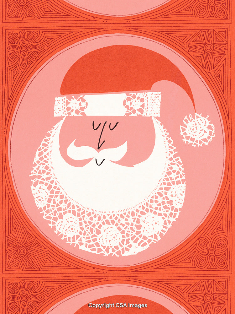 Vintage Styled Santa Claus Illustration With Lace Inspired Artistic Details