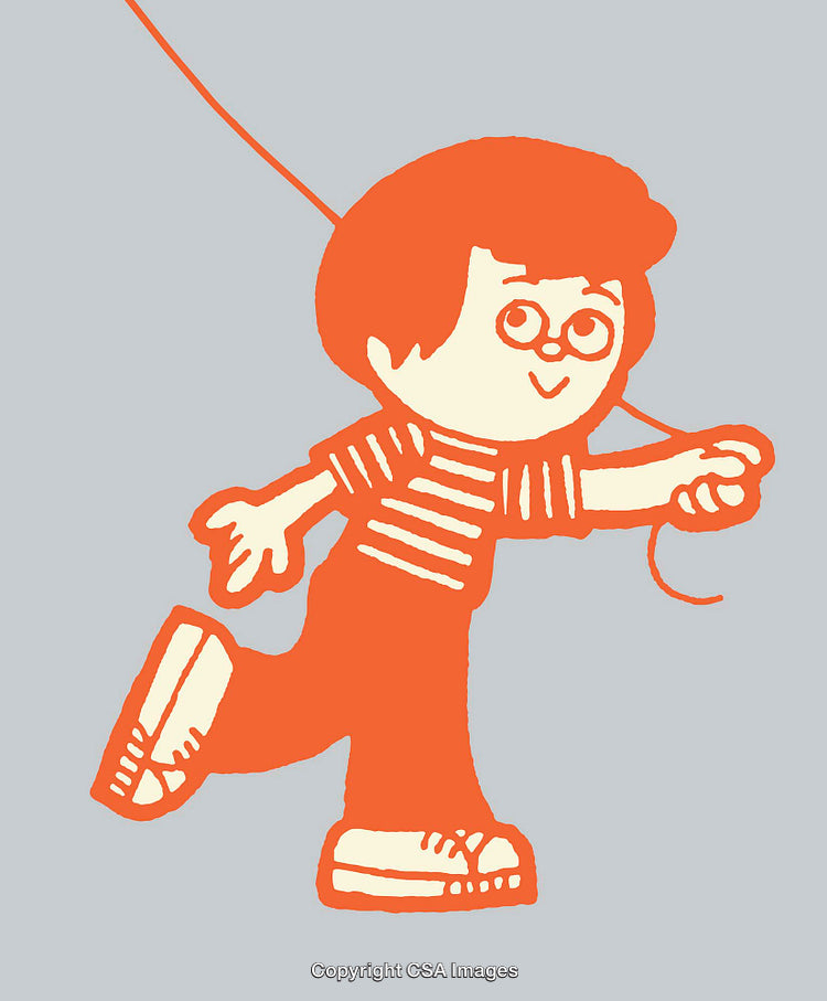 Colorful Line Art Illustration of a Young Boy Holding a String