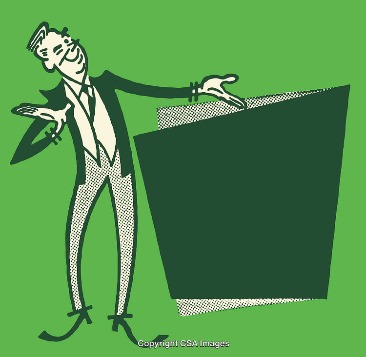 Vintage Style Illustration of a Smiling Presenter With Blank Sign