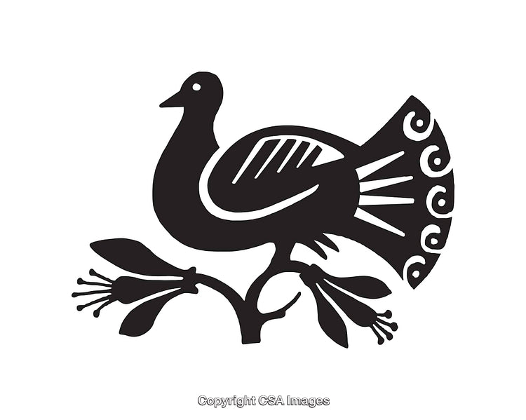 Elegant Black and White Line Art Bird Illustration on Branch