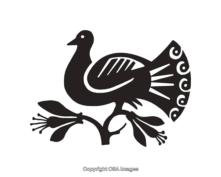 Elegant Black and White Line Art Bird Illustration on Branch