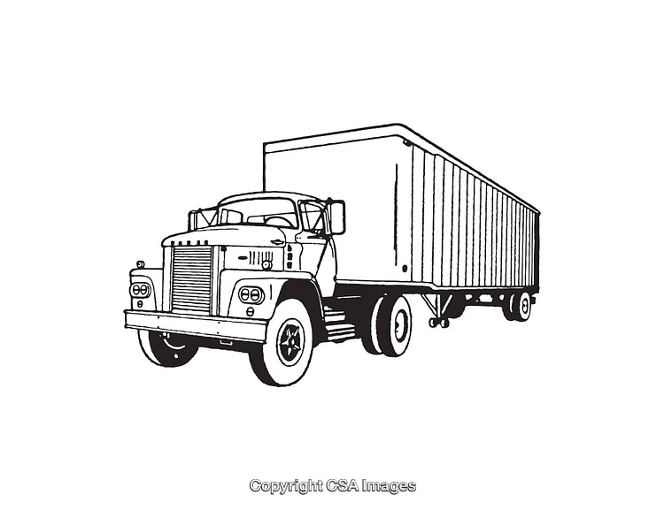 Vintage Semi Truck Line Art Illustration of a Classic Trailer Rig