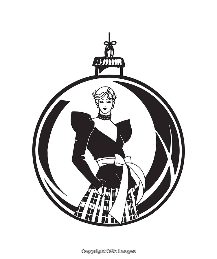 Elegant Line Art of Fashionable Woman in a Decorative Ornament Design