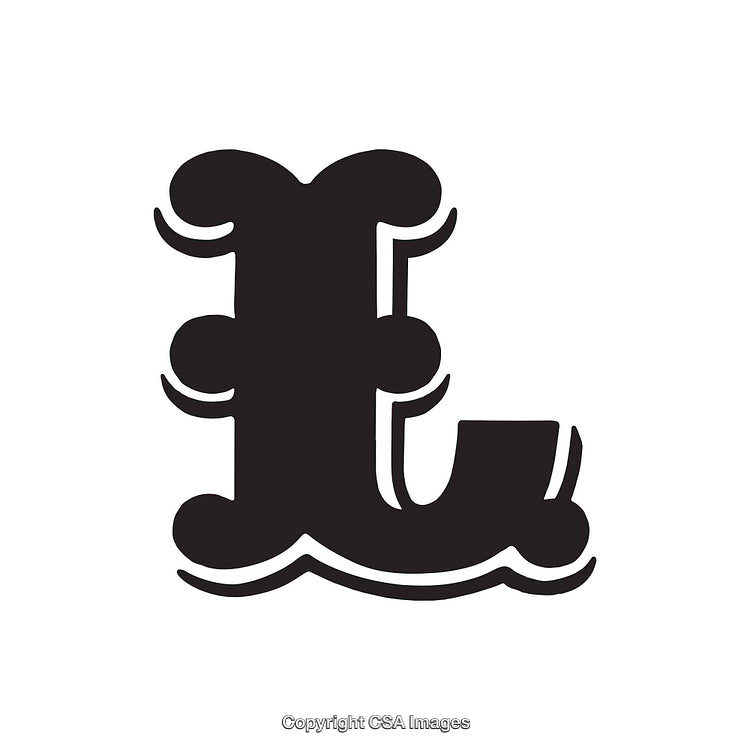 Stylized Black Letter 'L' with Curved Details on White Background
