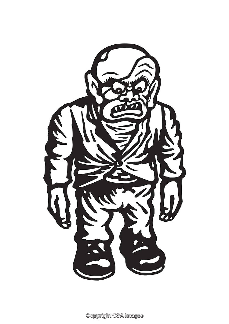 Black And White Line Art Illustration of Cartoon Angry Character
