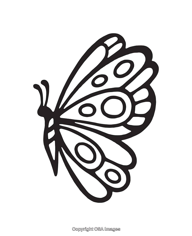 Black and White Line Art Illustration of a Butterfly