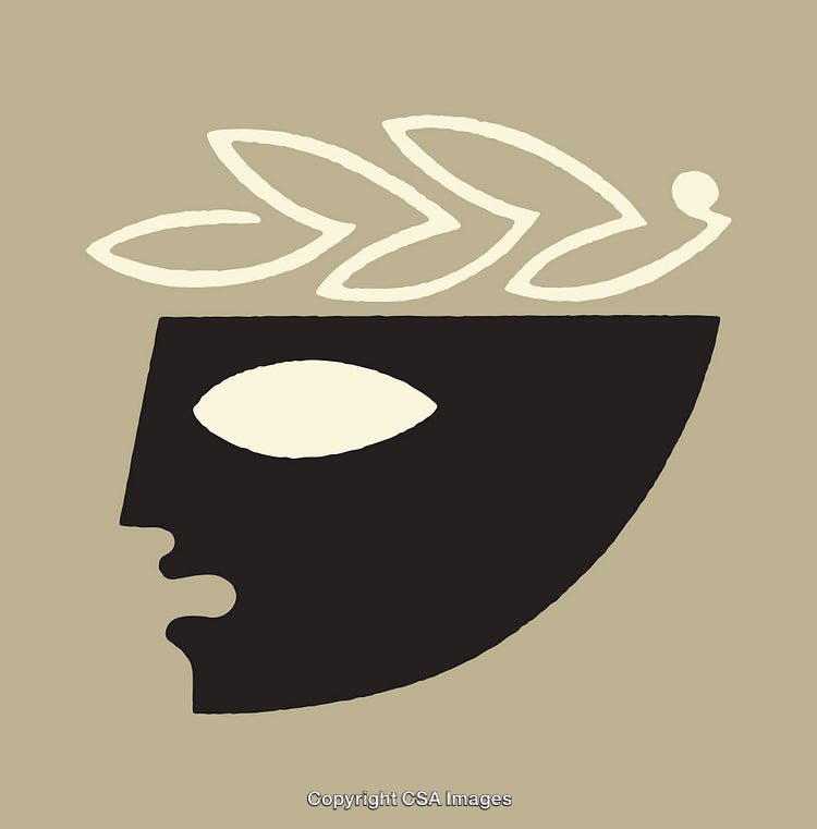 Minimalist Abstract Illustration Featuring a Black Face with Leaf Outline Design