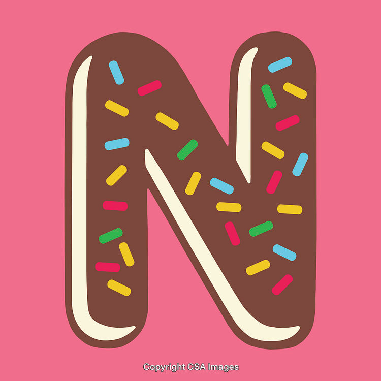 Colorful Sprinkled Letter N Design on a Pink Background