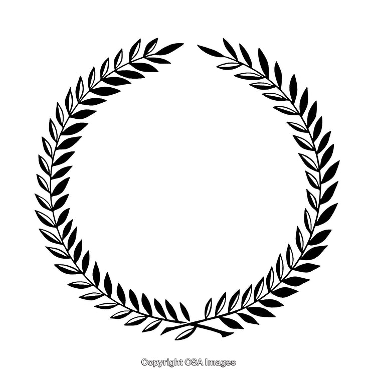 Black and White Laurel Wreath Illustration on a White Background