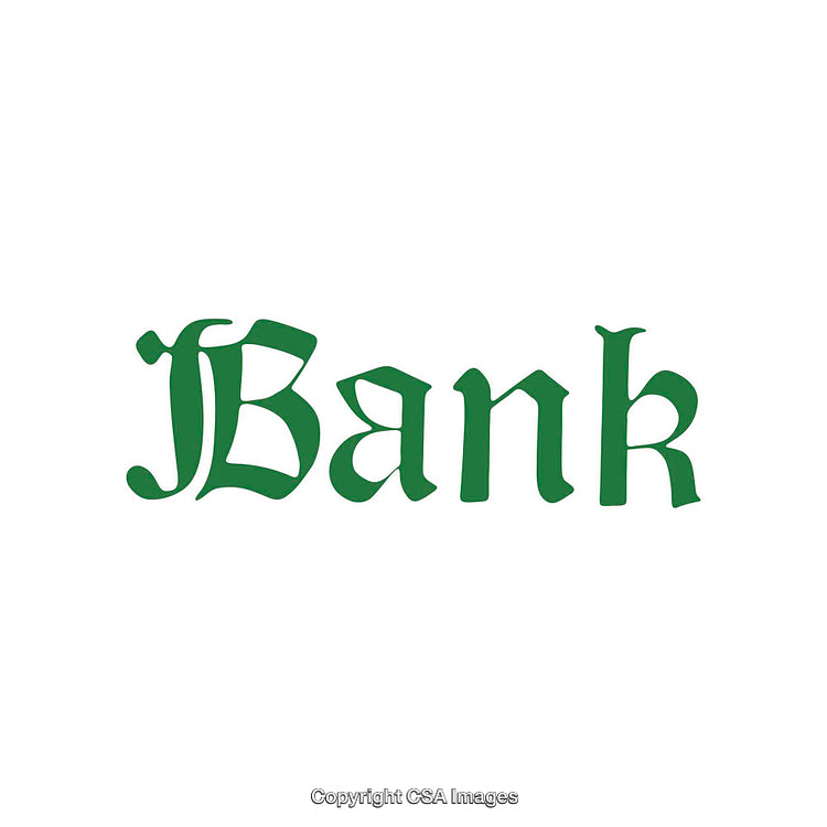 Green Text Depicting the Word Bank in Stylish Medieval Font