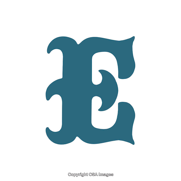 Decorative Blue Letter 'E' with Elegant Serif Details