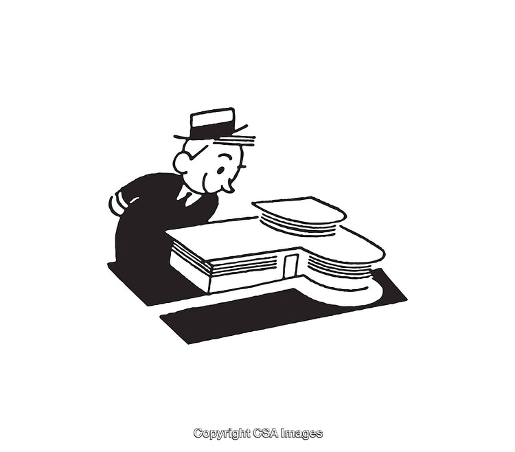 Cartoon Character Examining Modern Architecture Building Line Art Illustration