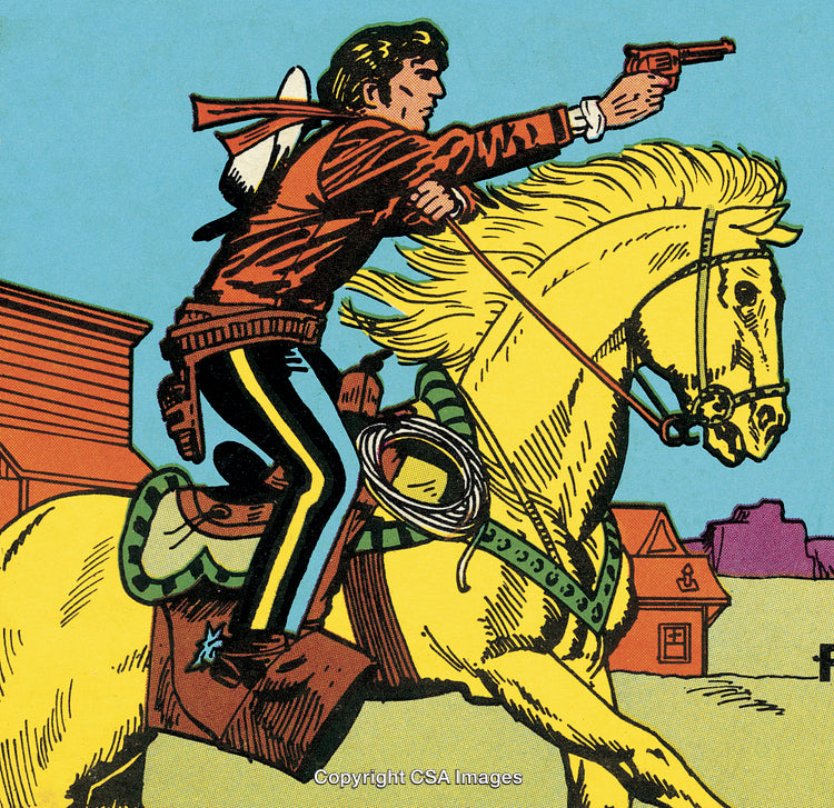 Cowboy Riding Horse in Colorful Comic Style Illustration
