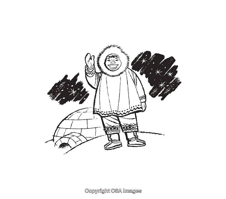 Illustration of Individual in Winter Clothing with Igloo and Starry Background