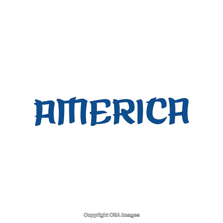 Stylized Blue Text Depicting Word America on a White Background