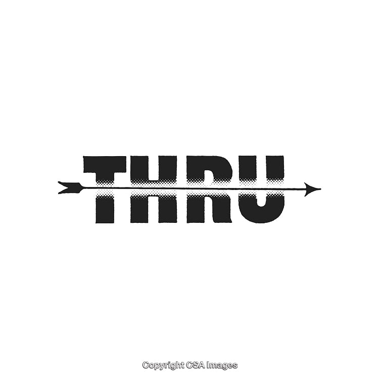 Bold Typography Artwork Featuring Arrow Symbol Crossing Through the Word 'Thru'