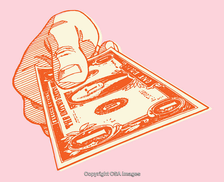 Hand Holding a Dollar Bill in Colorful Line Art Style